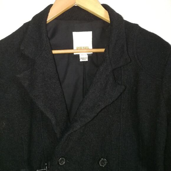 DIESEL Winter Classic Black Boiled Wool Double Breasted Coat / Blazer Size Small - Picture 3 of 16